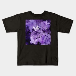 Butterflies and Hydrangeas Negative Painting Purple Kids T-Shirt